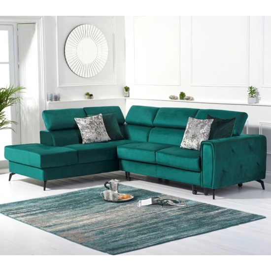 Alyssa Velvet Upholstered Left Hand Facing Corner Sofa Bed In Green