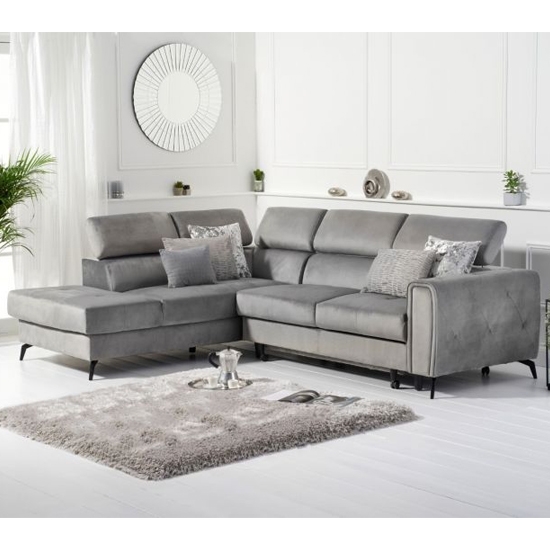 Alyssa Velvet Upholstered Left Hand Facing Corner Sofa Bed In Grey