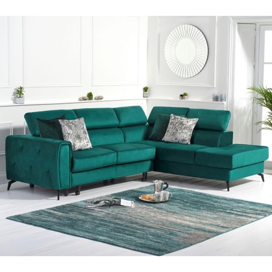 Alyssa Velvet Upholstered Right Hand Facing Corner Sofa Bed In Green