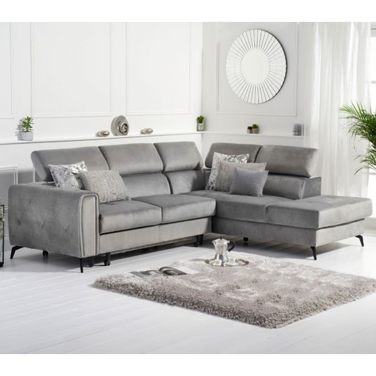 Alyssa Velvet Upholstered Right Hand Facing Corner Sofa Bed In Grey