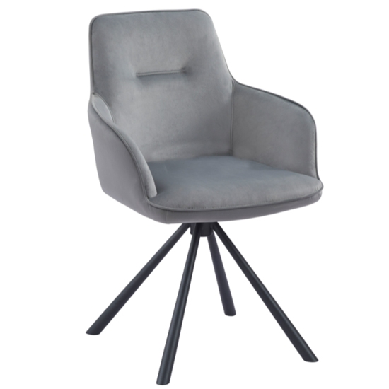 Amalia Swivel French Velvet Upholstered Dining Chair In Grey