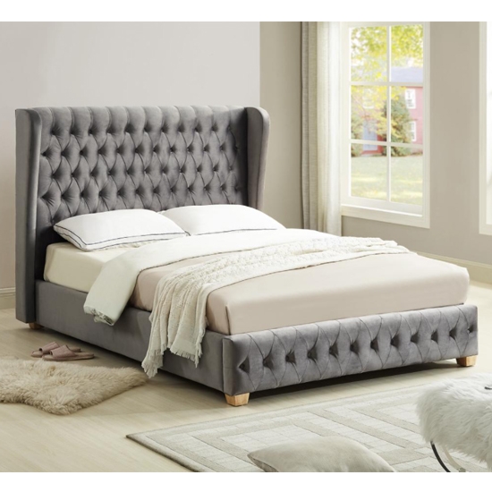 Anderton Velvet King Size Bed In Silver