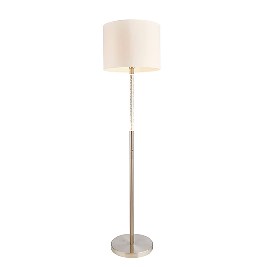 Andromeda Vintage White Fabric Floor Lamp In Satin Chrome