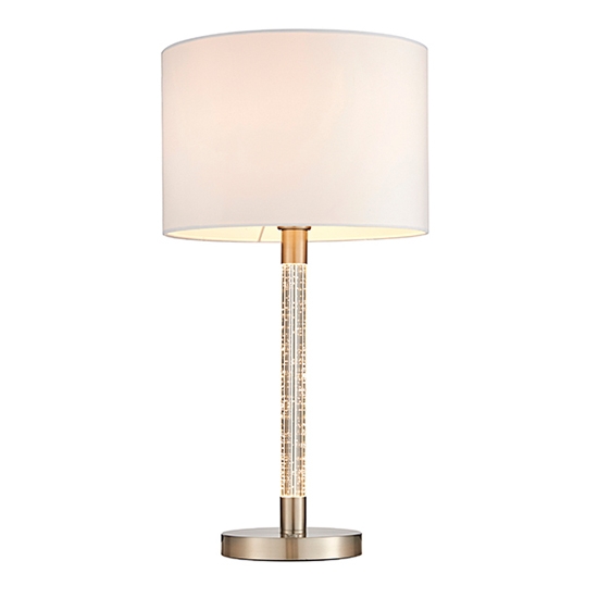 Andromeda Vintage White Fabric Table Lamp In Satin Chrome