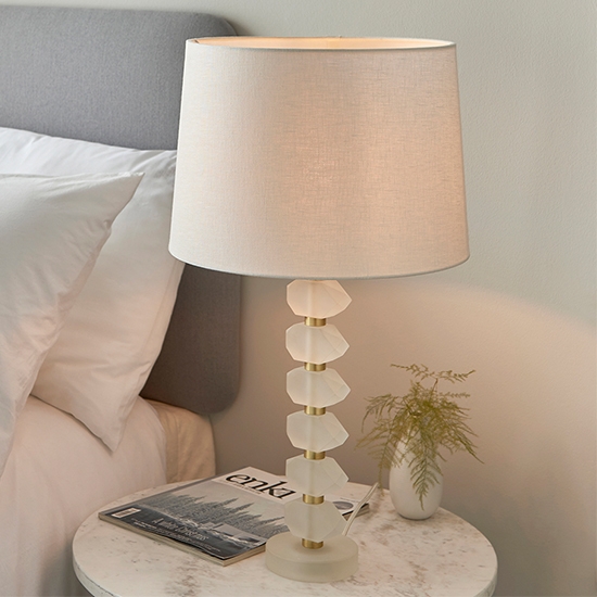 Annabelle And Mia 14 Inch Vintage White Shade Table Lamp In Frosted Crystal Glass