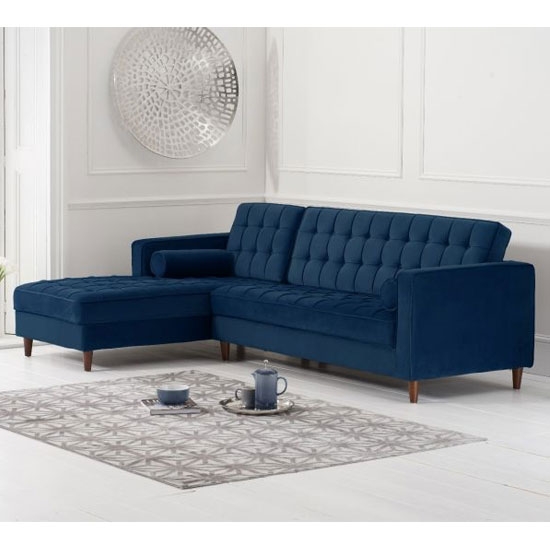 Anneliese Velvet Upholstered Left Facing Chaise Sofa In Blue