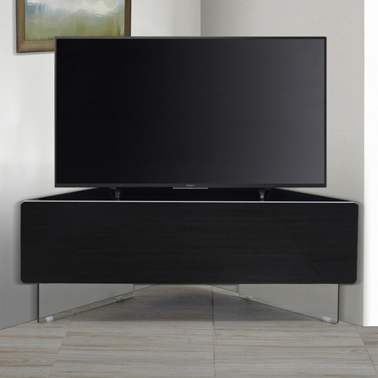 Antares Wooden Corner Tv Stand In Black High Gloss