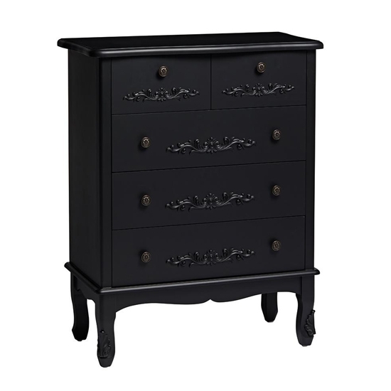 Antoinette Large Wooden Chest Of Drawers In Black With 5 Drawers