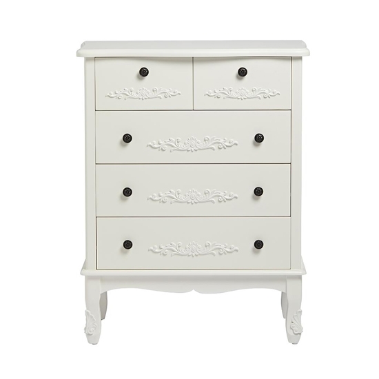 Antoinette Large Wooden Chest Of Drawers In White With 5 Drawers