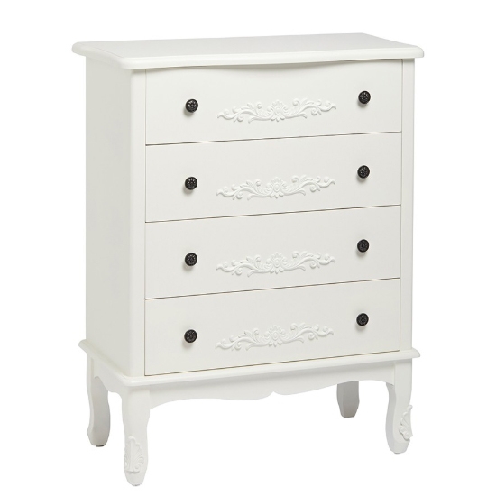 Antoinette Wooden Chest Of Drawers In White With 4 Drawers