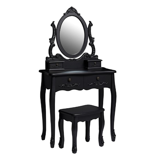 Antoinette Wooden Dressing Table Set In Black