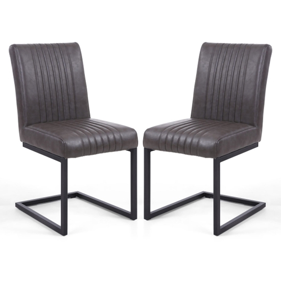 Archer Cantilever Grey Faux Leather Effect Dining Chairs In Pair