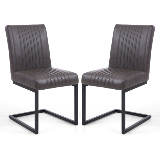 Archer Cantilever Grey Faux Leather Effect Dining Chairs In Pair
