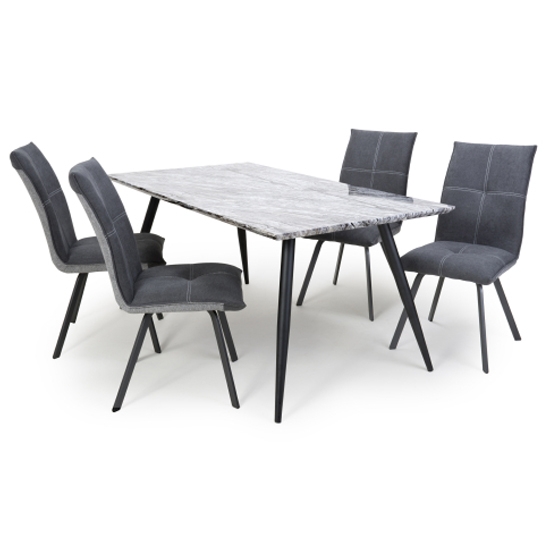 Arden Medium Grey Marble Effect Dining Table With 4 Ariel Dark Grey Dining Chairs