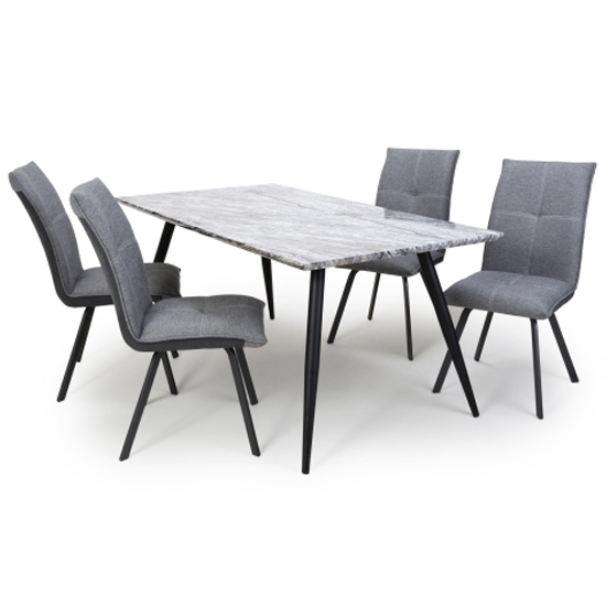 Arden Medium Grey Marble Effect Dining Table With 4 Ariel Light Grey Dining Chairs