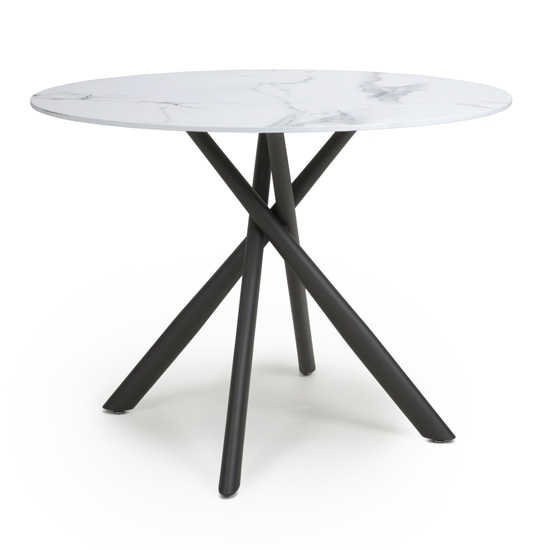 Avesta Round Wooden Dining Table In White Marble Effect