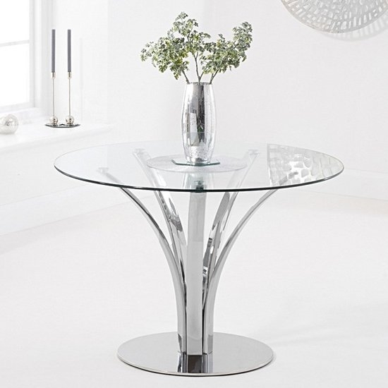 Arina Round Glass Dining Table With Chrome Metal Base