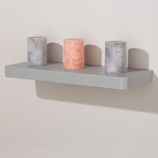 Arran Large Wooden Floating Wall Shelf In Light Grey