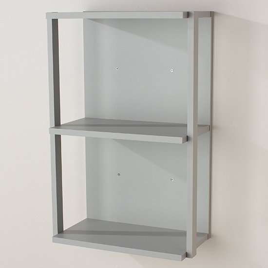 Arran Medium Wooden 3 Shelves Narrow Wall Shelf In Light Grey