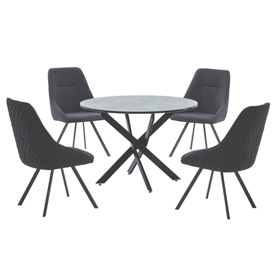 Ascot Wooden Round Dining Table In Marble Effect With 4 Chairs