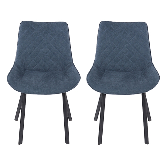 Aspen Blue Fabric Dining Chairs With Black Legs In Pair