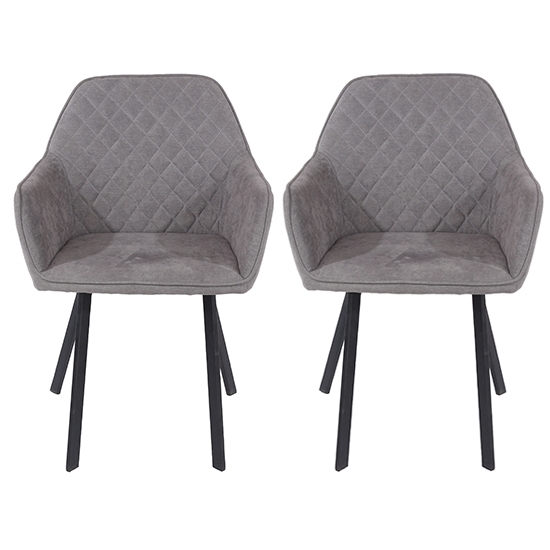 Aspen Grey Fabric Armchairs With Black Metal Legs In Pair