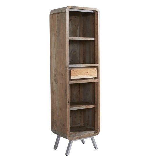 Aspen Narrow Wooden 1 Drawer Bookcase In Reclaimed Wood