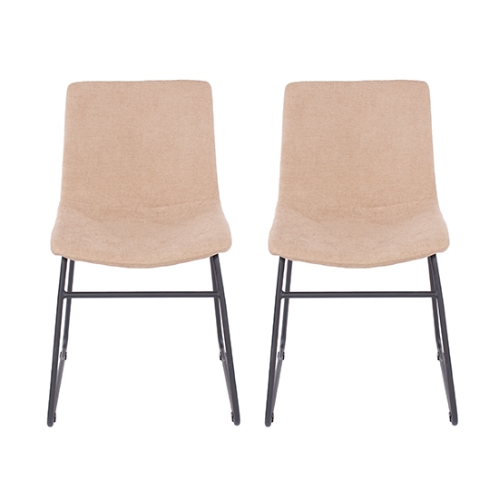Aspen Sand Fabric Dining Chairs With Black Legs In Pair
