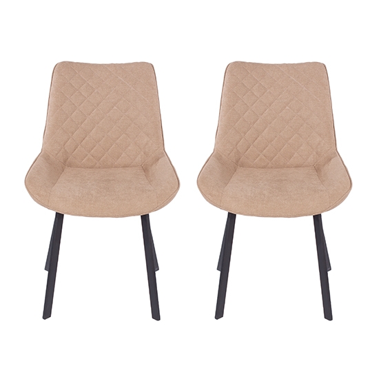 Aspen Sand Fabric Dining Chairs With Black Metal Legs In Pair
