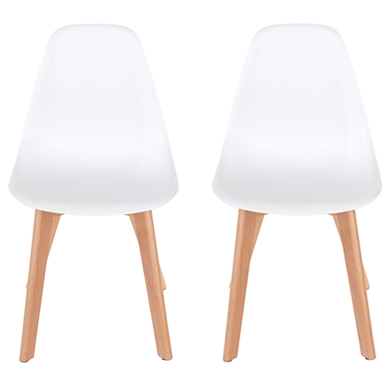 Aspen White Plastic Dining Chairs With Wood Legs In Pair