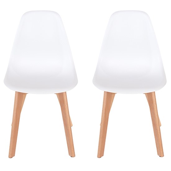 Aspen White Plastic Dining Chairs With Wood Legs In Pair