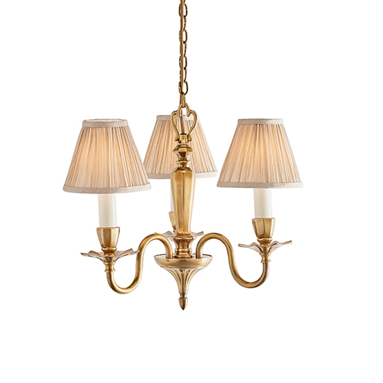 Asquith 3 Lights Beige Shades Ceiling Pendant Light In Solid Brass