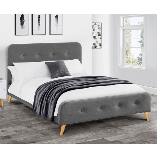 Astrid Curved Retro Fabric Upholstered King Size Bed In Grey