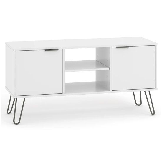 Augusta Wooden Tv Stand In White With 2 Doors And 1 Shelf