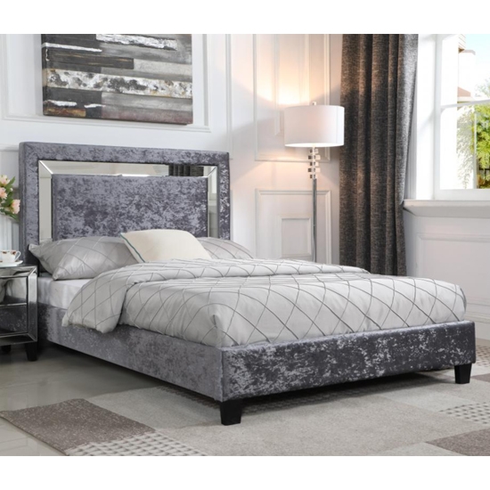 Augustina Crushed Velvet Double Bed In Silver With Mirror