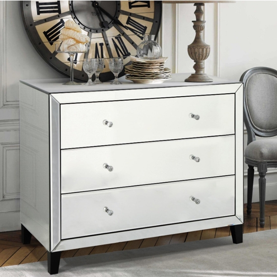 Augustina Mirrored Wooden Chest Of Drawers With 3 Drawers
