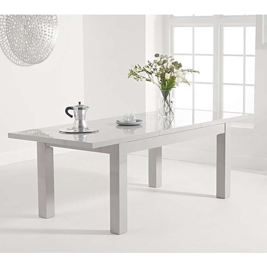 Ava Extending Wooden Dining Table In Light Grey High Gloss