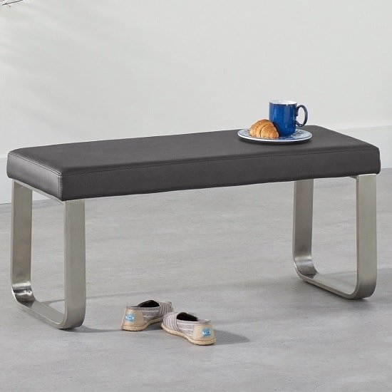 Ava Small Faux Leather Dining Bench In Grey