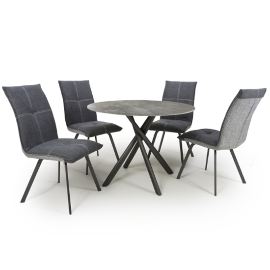 Avesta Round Grey Marble Effect Dining Set With 4 Ariel Dark Grey Dining Chairs