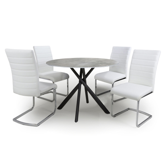 Avesta Round Grey Marble Effect Dining Set With 4 Callisto White Dining Chairs