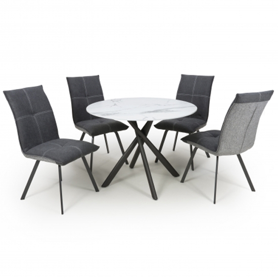 Avesta Round White Marble Effect Dining Set With 4 Ariel Dark Grey Dining Chairs