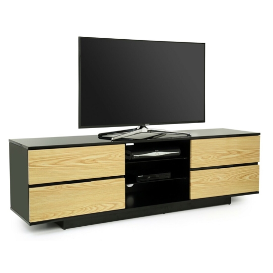 Avitus Ultra Wooden Tv Stand In Black High Gloss With 4 Oak Drawers