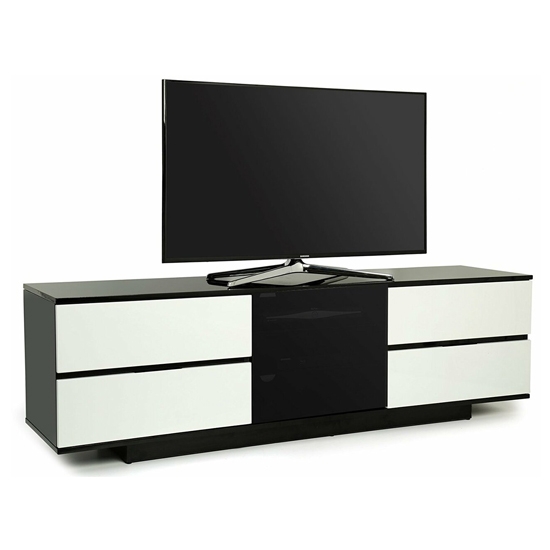 Avitus Ultra Wooden Tv Stand In Black High Gloss With 4 White Drawers