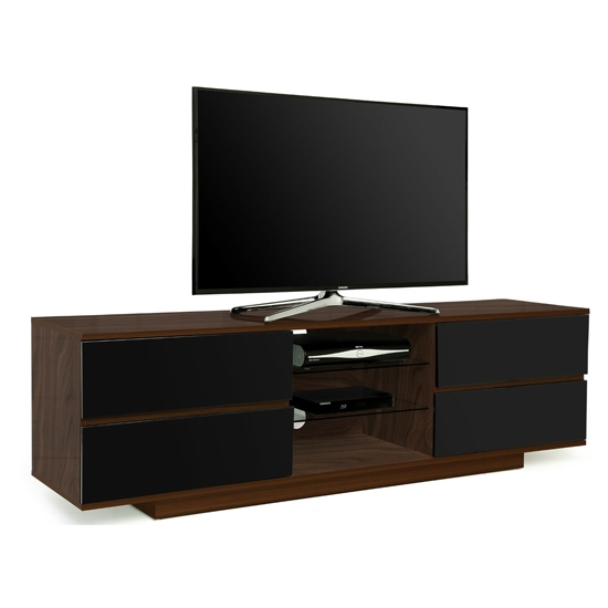 Avitus Ultra Wooden Tv Stand In Walnut With 4 Black Drawers