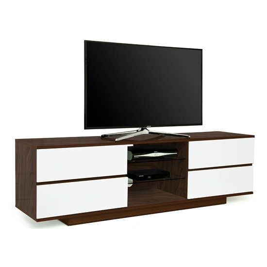 Avitus Ultra Wooden Tv Stand In Walnut With 4 White Drawers