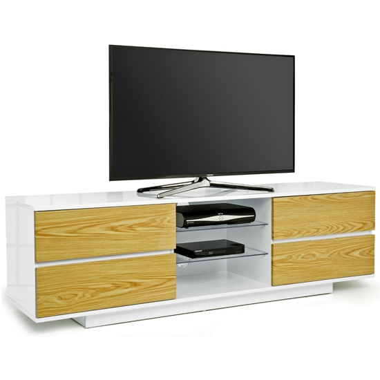 Avitus Ultra Wooden Tv Stand In White High Gloss With 4 Oak Drawers
