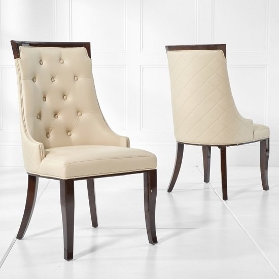 Aviva Cream Faux Leather Dining Chairs In Pair