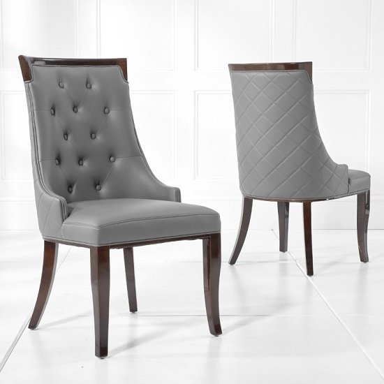 Aviva Grey Faux Leather Dining Chairs In Pair