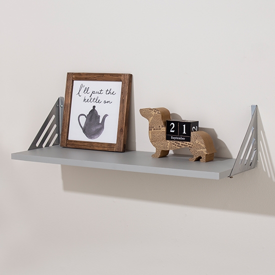 Avon Small Wooden Wall Shelf With Metal Support In Light Grey