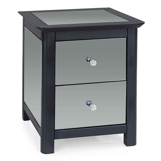 Ayr Mirrored Glass 2 Drawers Bedside Cabinet In Carbon